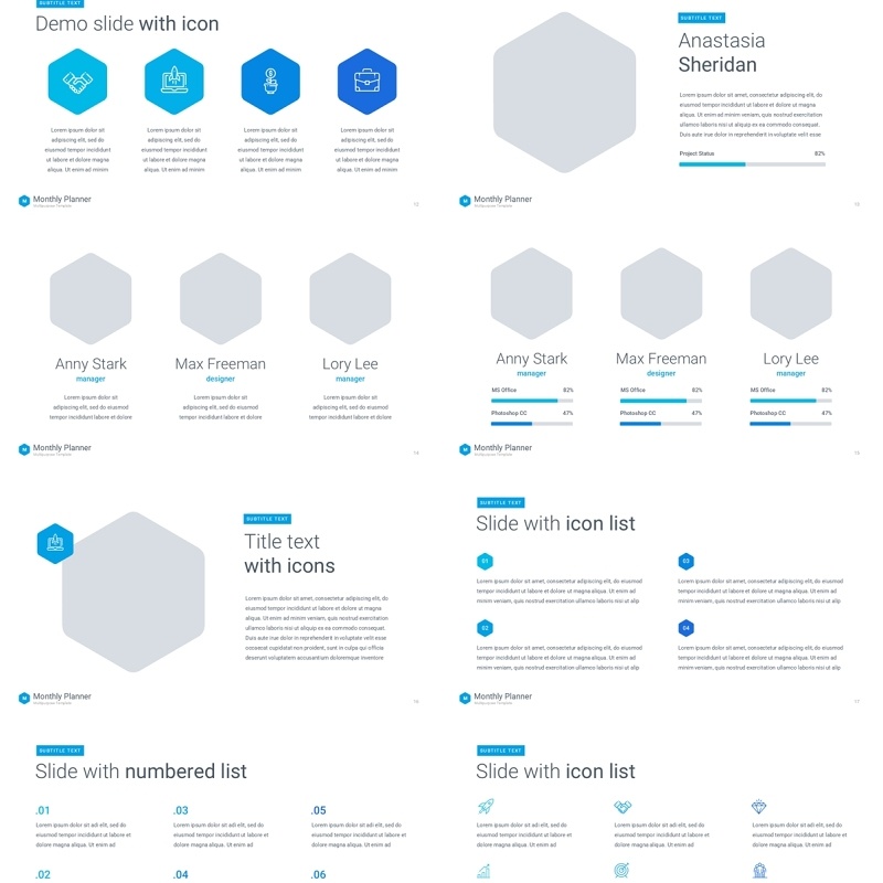 蓝色月度计划规划工作汇报PPT动态模板可插图Monthly Planner animation