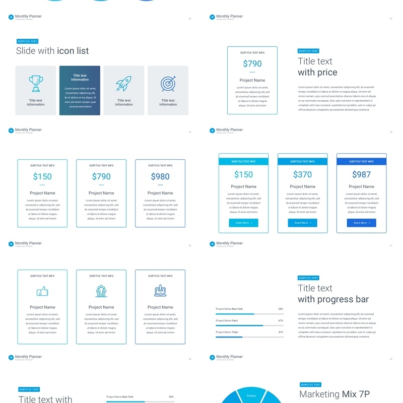 蓝色月度计划规划工作汇报PPT动态模板可插图Monthly Planner animation
