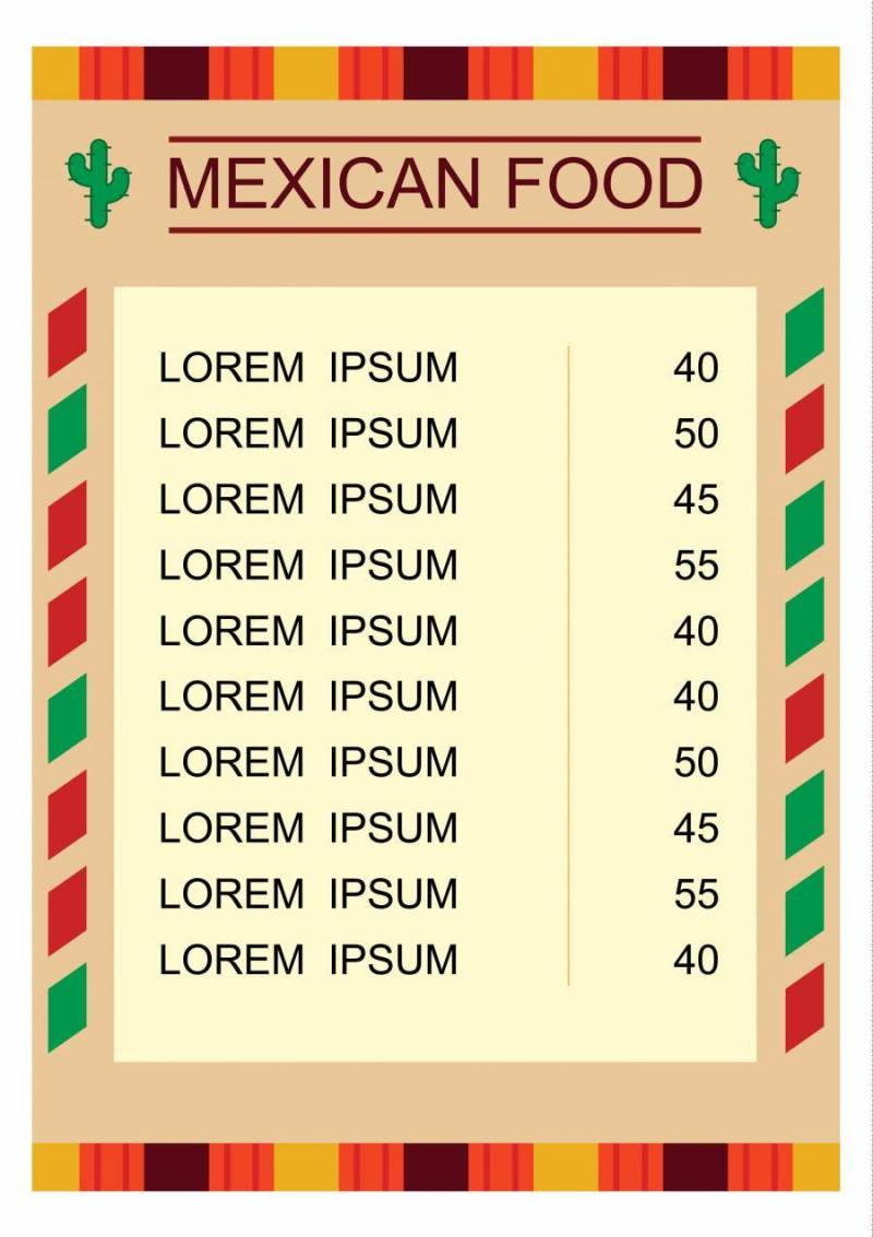 有例证的墨西哥食物菜单