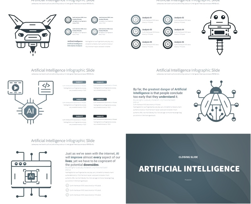 AI人工智能信息图PPT模板Artificial intelligence - Color 04 (Blue Grey)