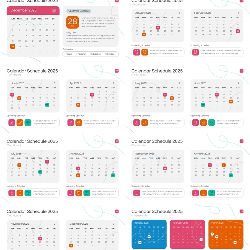 2025年日历日程表PPT模板Widescreen - Multicolor 3 Light