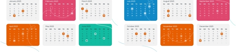 2025年日历日程表PPT模板Widescreen - Multicolor 3 Light