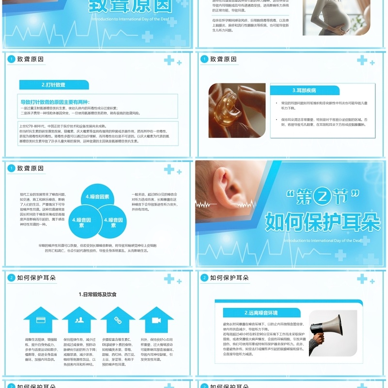 蓝色医疗风国际聋人日介绍PPT模板
