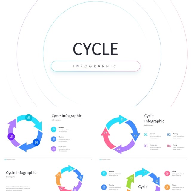 循环信息图表PPT模板Cycle Light