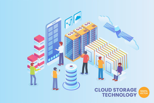 2.5等距测云存储技术矢量插画AI素材场景概念Isometric Cloud Storage Technology Vector Concept