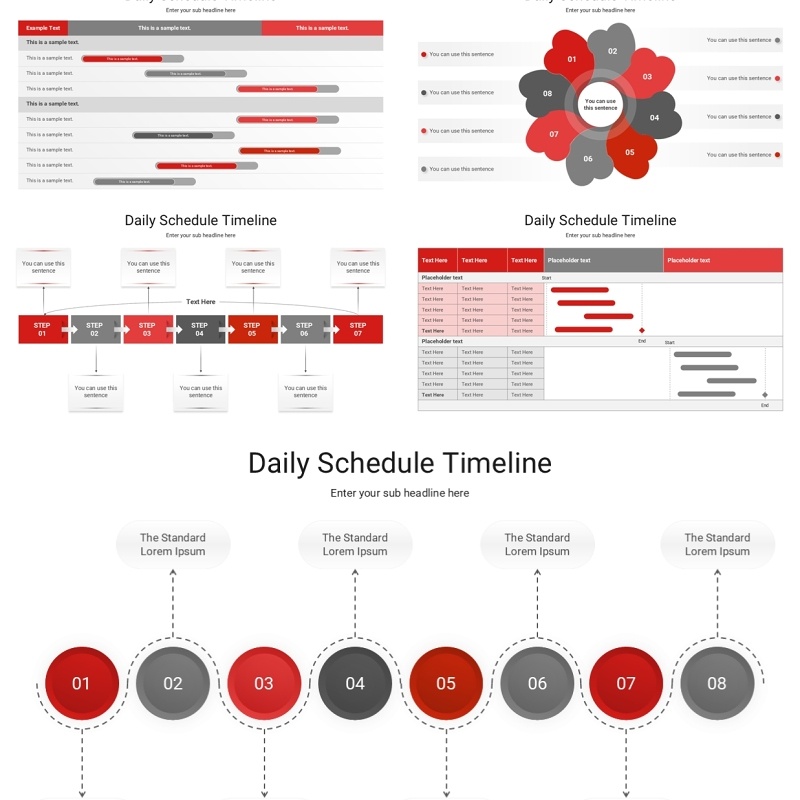 红灰色每日时间表时间轴信息图ppt素材
