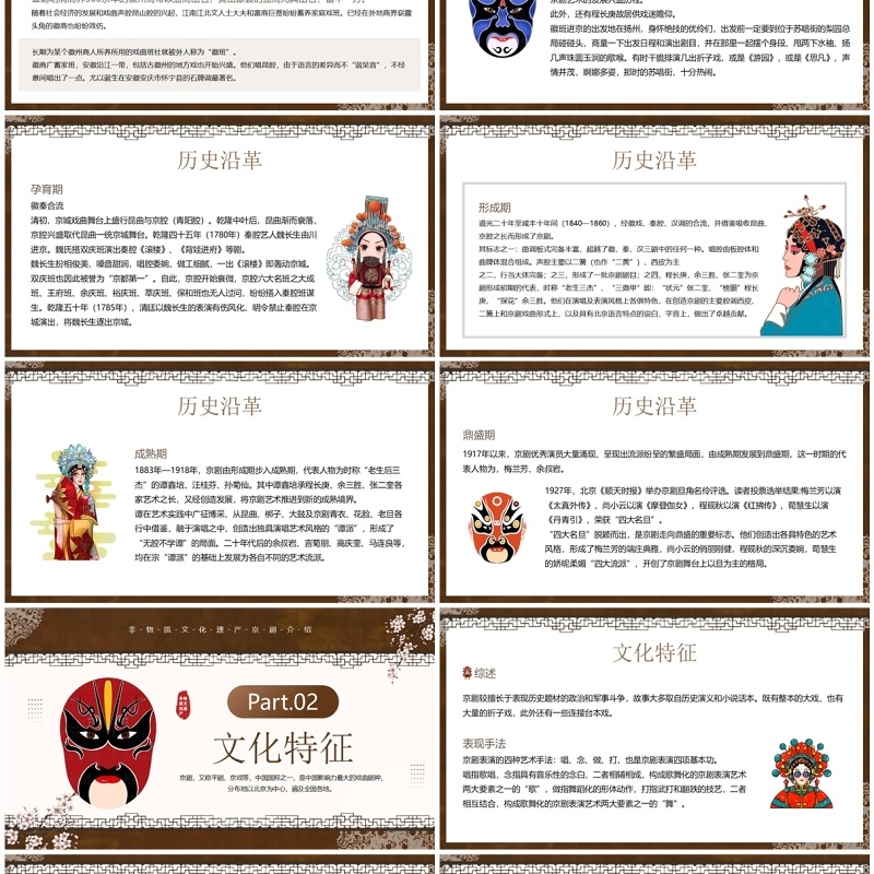 棕色中国风非遗系列之京剧文化介绍PPT模板