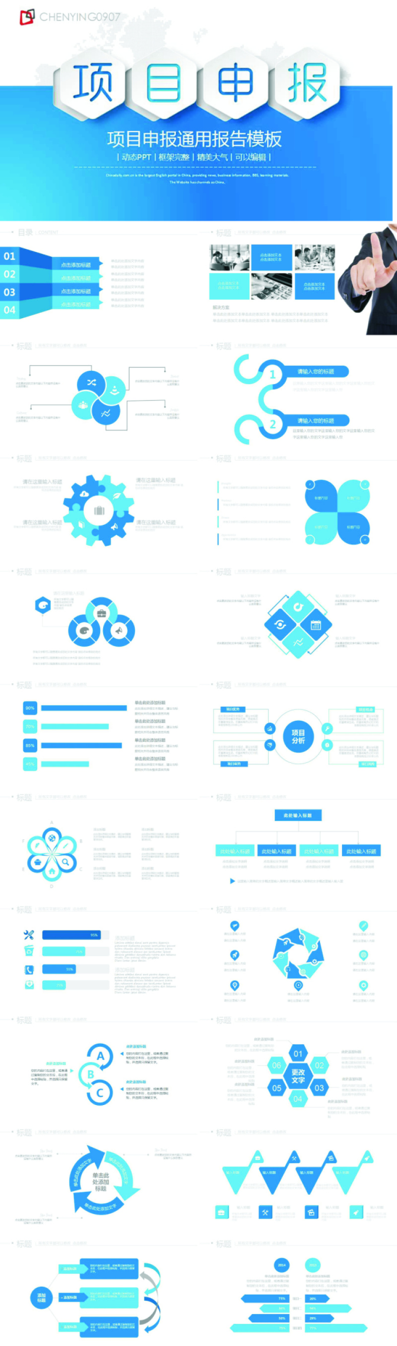 蓝色商务项目申报PPT模板