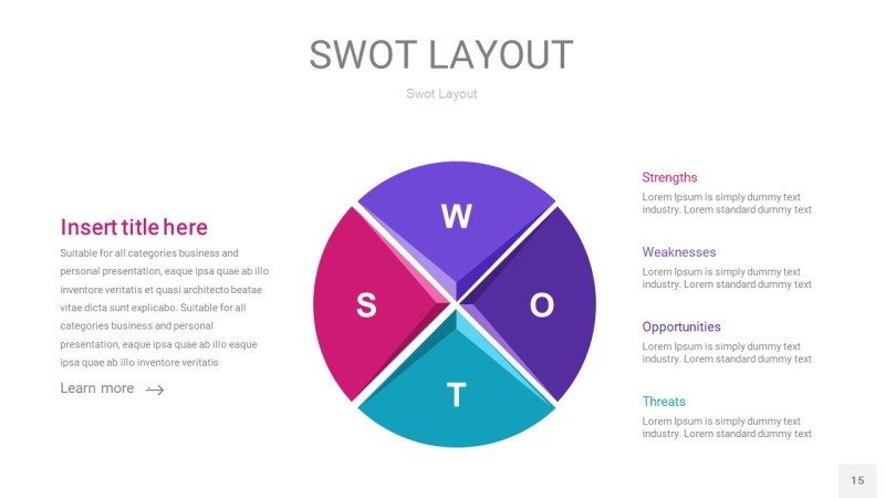 玫瑰紫SWOT图表PPT15