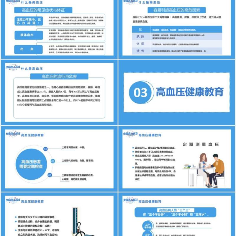 蓝色简约全国高血压日关爱高血压人群通用PPT模板