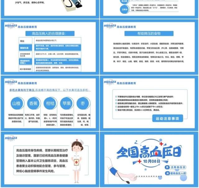 蓝色简约全国高血压日关爱高血压人群通用PPT模板 蓝色简约全国高血压日关爱高血压人群通用PPT模板
