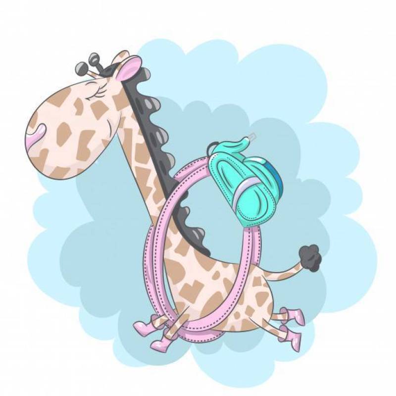 逗人喜爱的小长颈鹿跑到学校动画片手拉