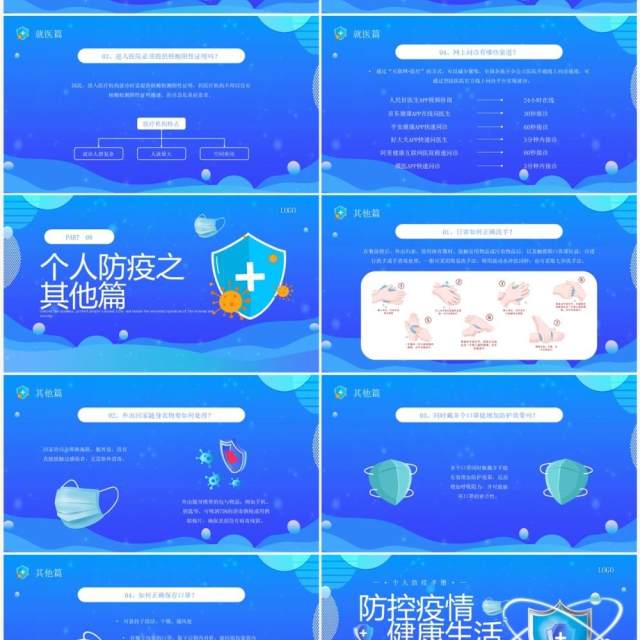 蓝色卡通风防控疫情健康生活PPT模板
