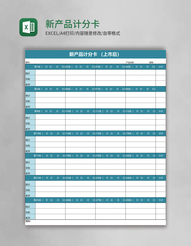 新产品计分卡excel模板