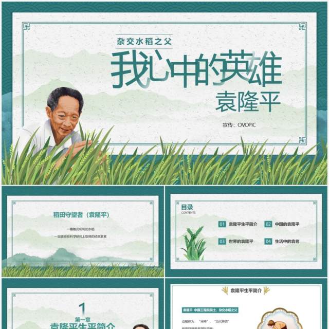 绿色简约风我心中的英雄袁隆平宣传教育PPT模板 绿色简约风我心中的英雄袁隆平宣传教育PPT模板
