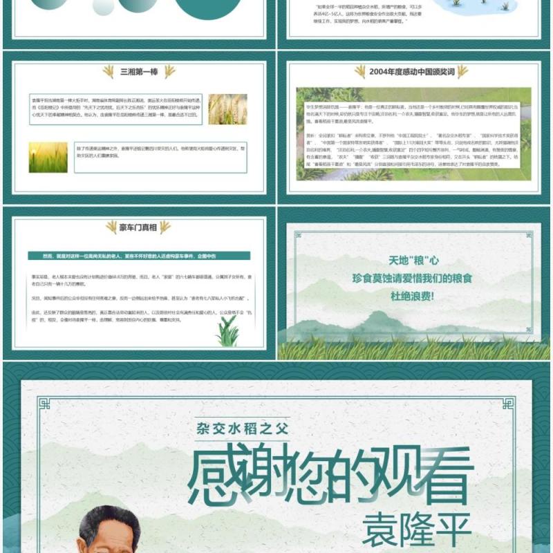 绿色简约风我心中的英雄袁隆平宣传教育PPT模板