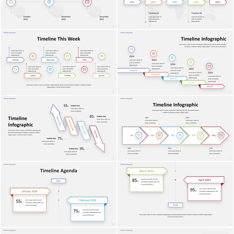 线形彩色时间轴PPT图表模板Timeline - Infographic Presentation Template