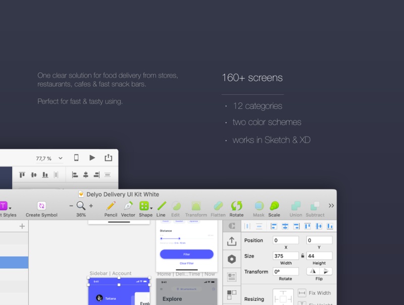适用于iOS的交付UI工具包，内置Sketch＆XD。，Delyo iOS UI工具包