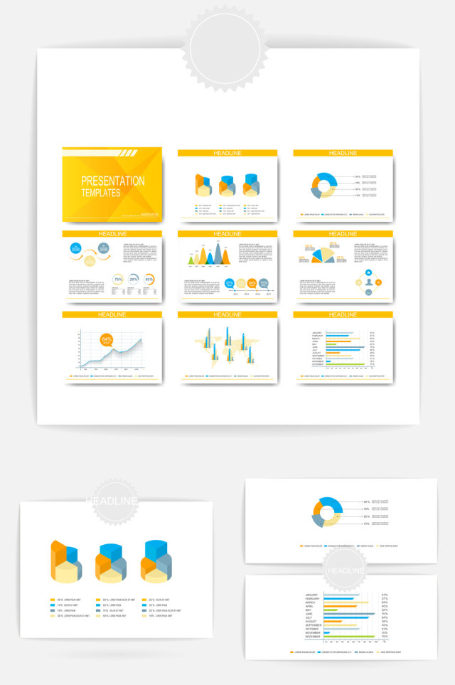 ppt黄蓝色图表矢量元素素材