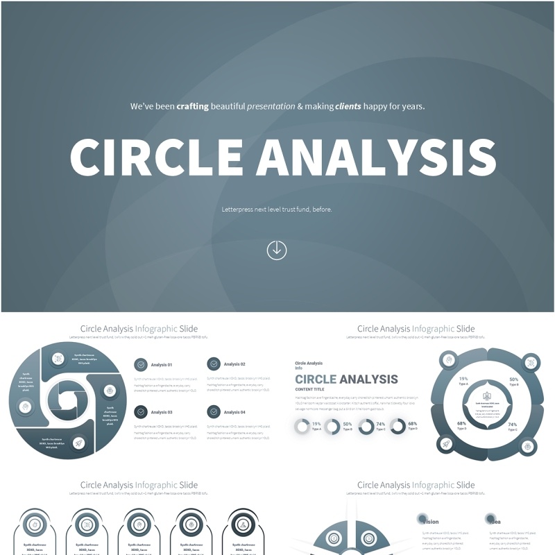 圆形信息图分析PPT模板Circle Analysis - Color 04 (Blue Grey)