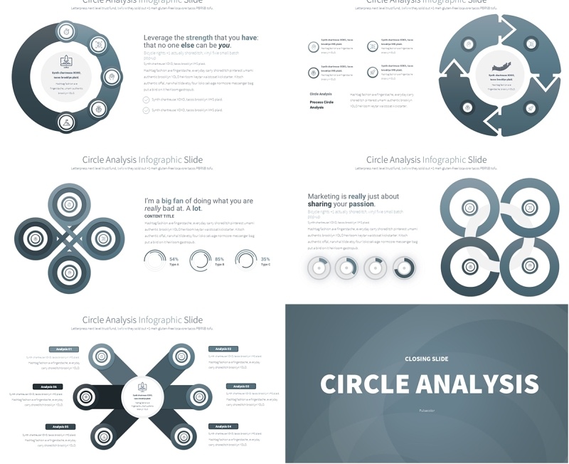 圆形信息图分析PPT模板Circle Analysis - Color 04 (Blue Grey)