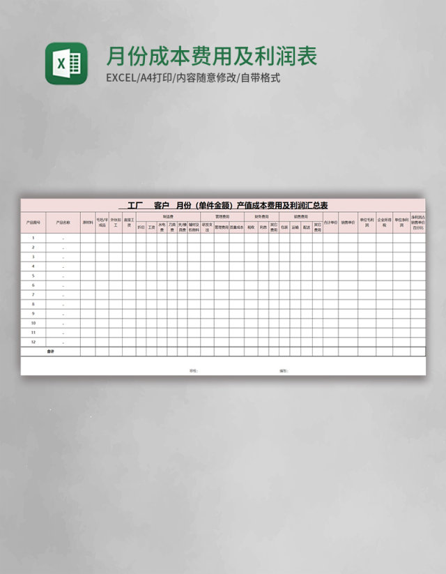 月份成本费用及利润表