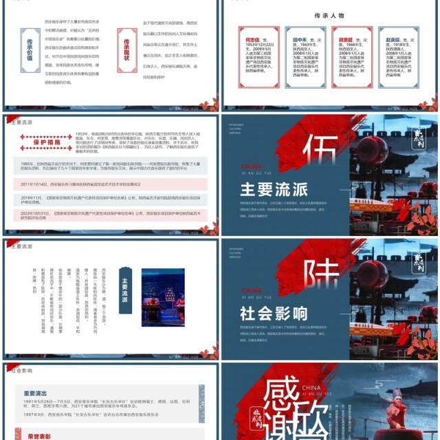 蓝色中国风非遗系列之西安鼓乐PPT模板 蓝色中国风非遗系列之西安鼓乐PPT模板