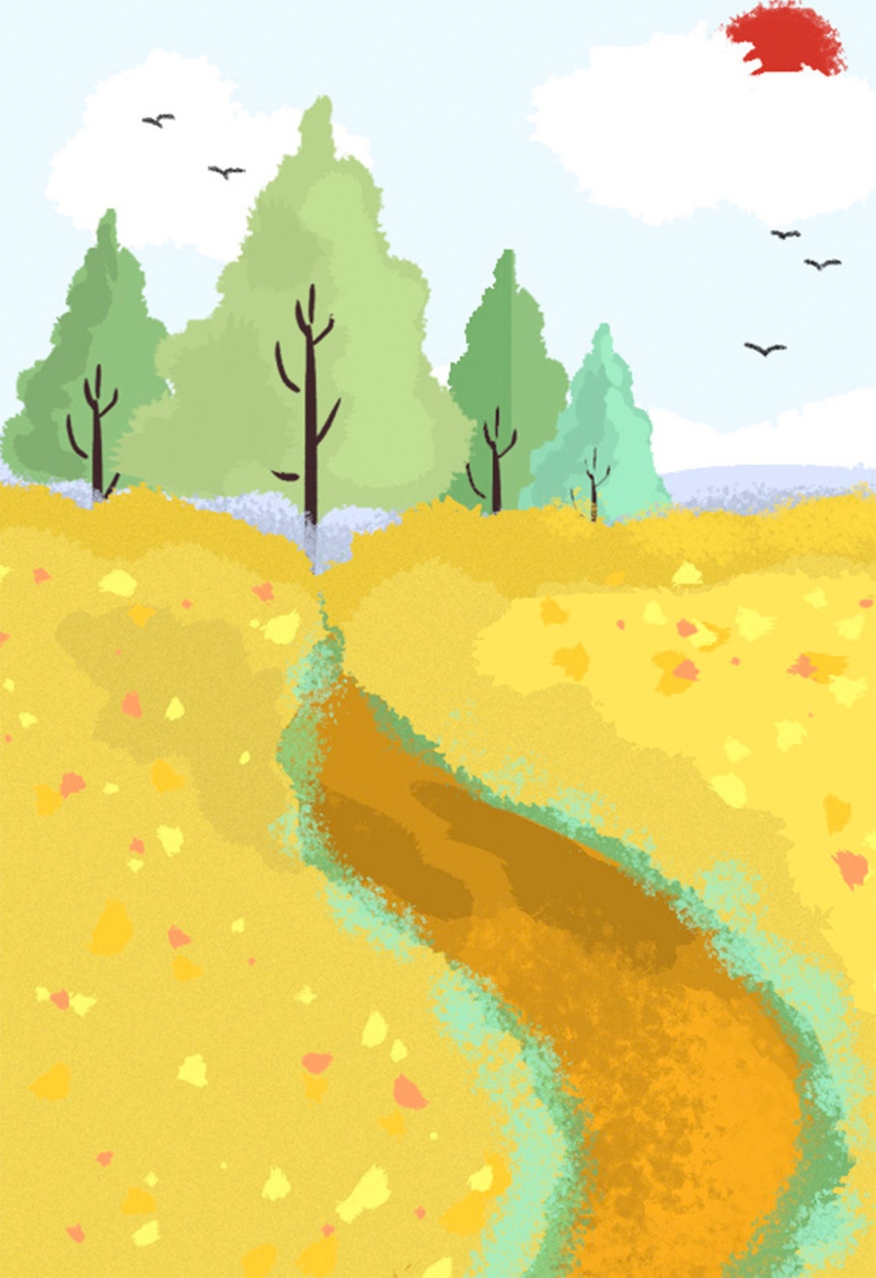 秋季黄色树木插画
