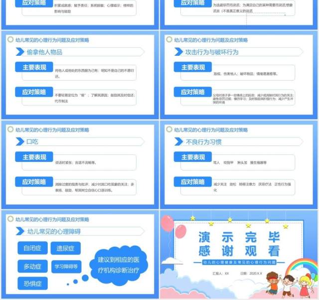 卡通小清新幼儿的心理健康及幼儿常见的心理问题通用PPT模板