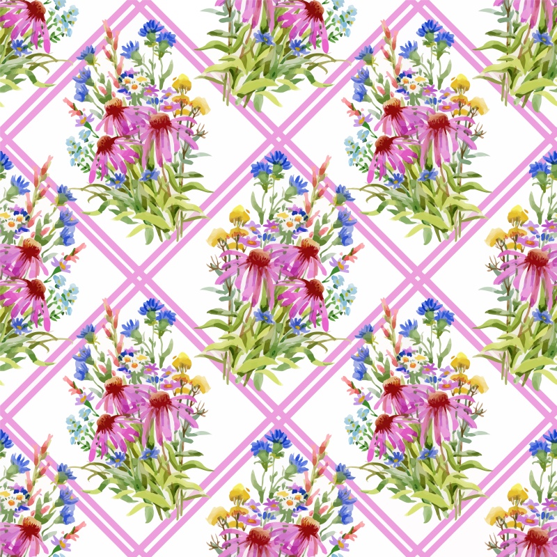 可爱的水彩无缝花卉和其他图案01