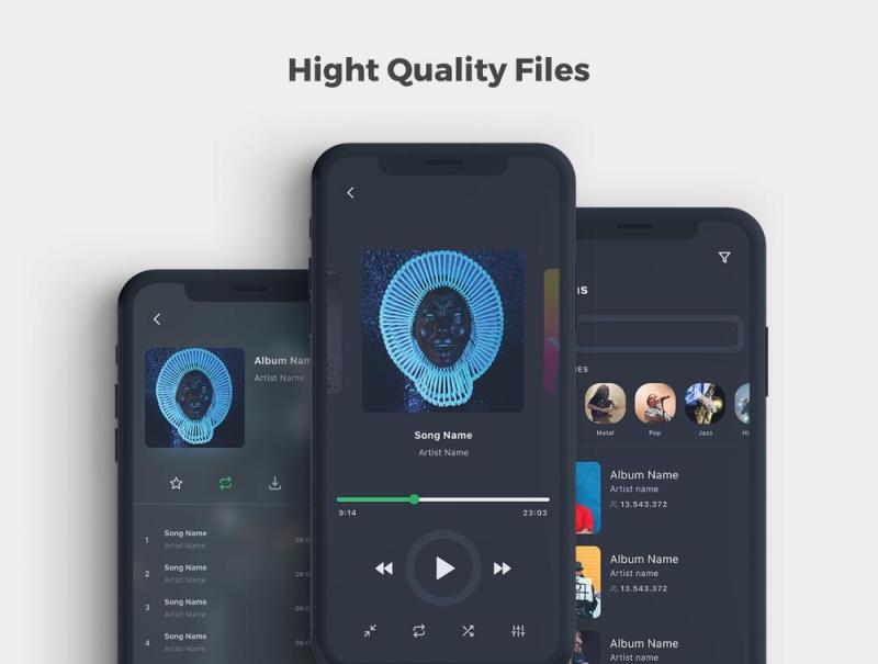 高品质的音乐应用程序IOS UI工具包专为Sketch。，Vega Music IOS UI工具包而设计