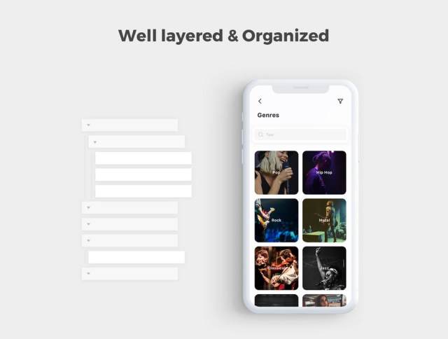 高品质的音乐应用程序IOS UI工具包专为Sketch。,Vega Music IOS UI工具包而设计 高品质的音乐应用程序IOS UI工具包专为Sketch。,Vega Music IOS UI工具包而设计