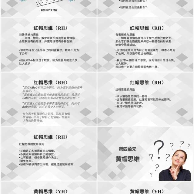 灰白色简约六顶思考帽工作培训PPT模板 灰白色简约六顶思考帽工作培训PPT模板