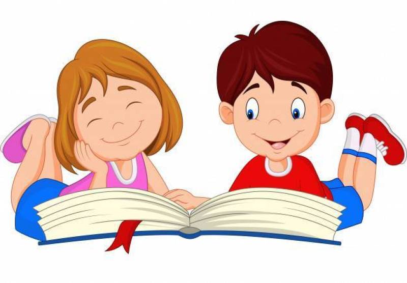 Cartoon kids reading book