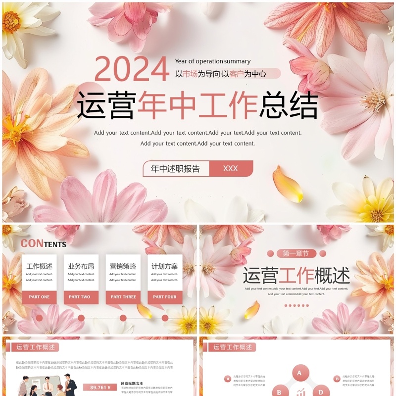 粉色小清新运营年中工作总结PPT模板