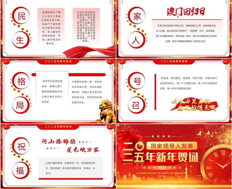 红金简约风二〇二五年新年贺词PPT模板