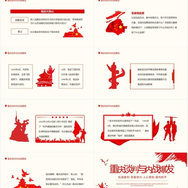 抗战胜利百废待兴重庆谈判与内战爆发动态PPT模板