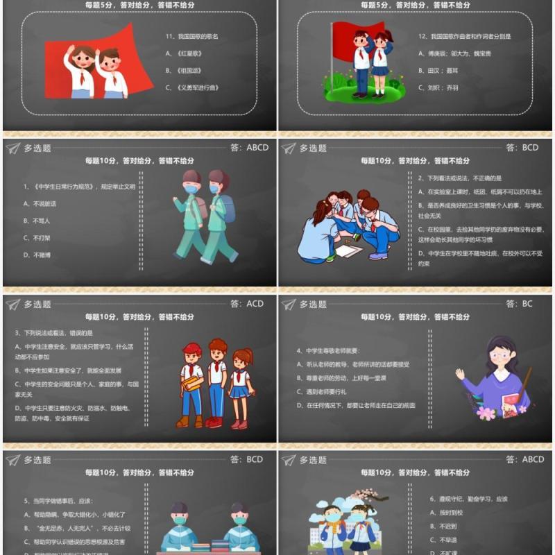 卡通风中学生日常行为规范主题班会动态PPT模板