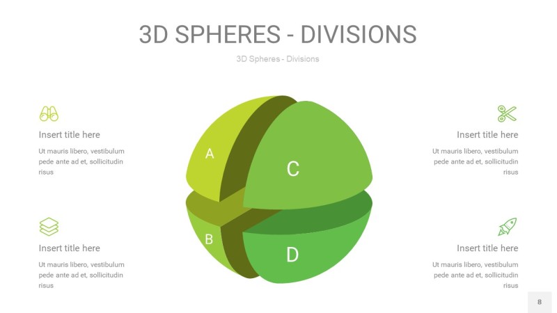 渐变绿色3D球体切割PPT信息图8