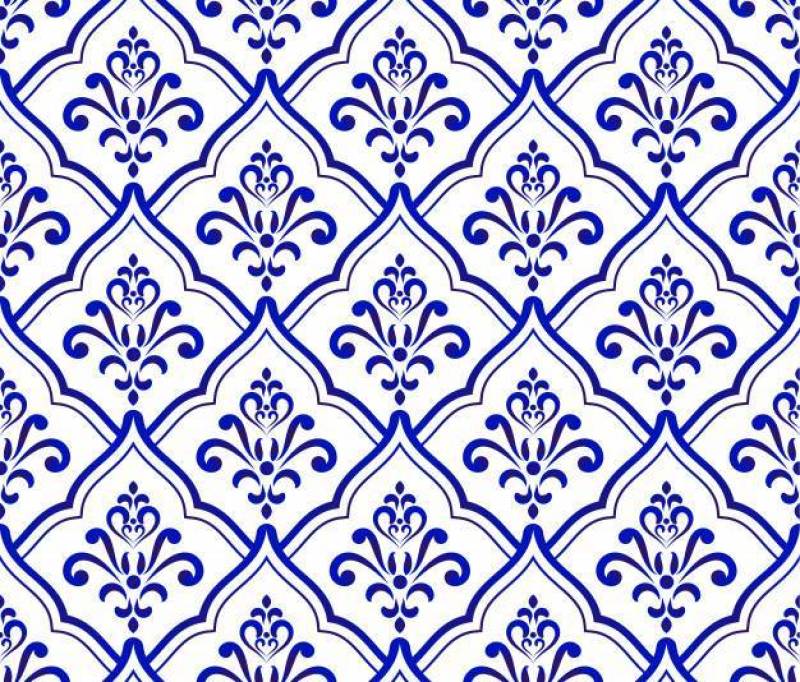 Blue and white royal baroque and damask pattern