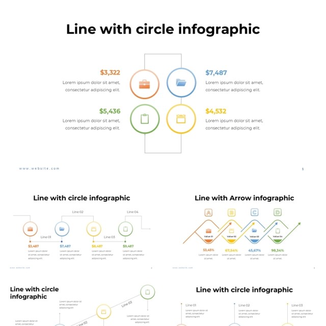 彩色线型线条流程信息图表PPT模板Line Infographic - Presentation Template