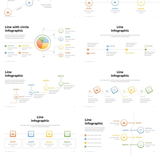 彩色线型线条流程信息图表PPT模板Line Infographic - Presentation Template