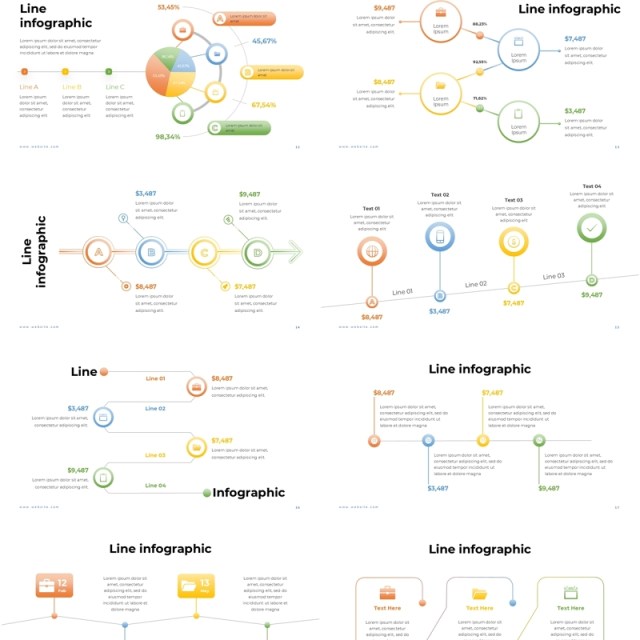 彩色线型线条流程信息图表PPT模板Line Infographic - Presentation Template