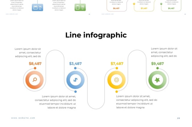 彩色线型线条流程信息图表PPT模板Line Infographic - Presentation Template