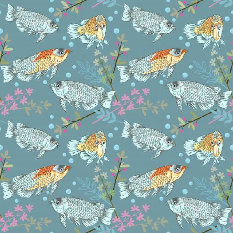 织品背景的Arowana鱼无缝的样式。