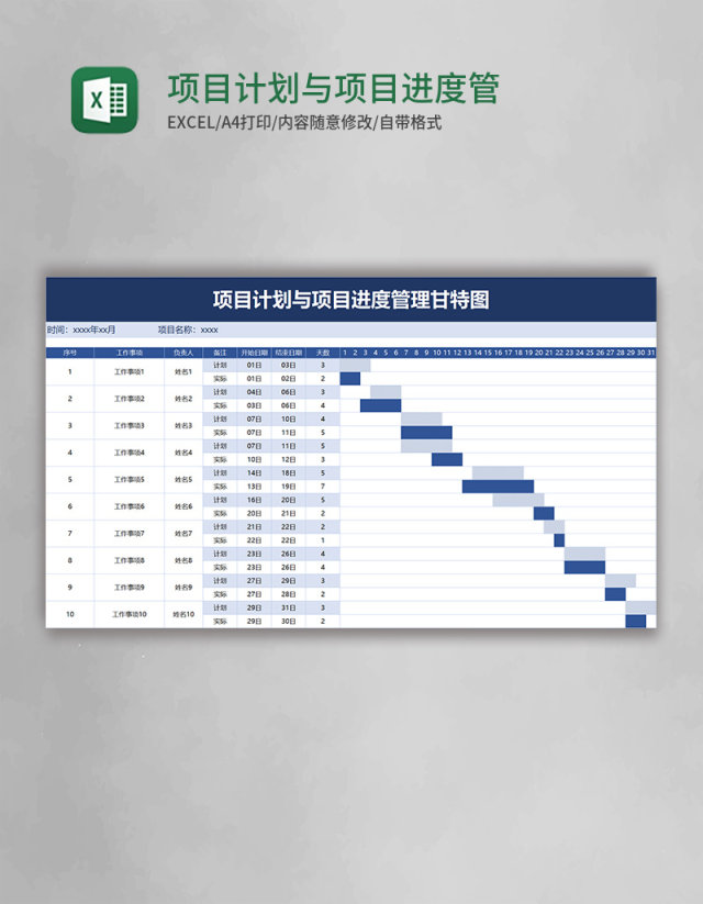 项目计划与项目进度管理甘特图excel模板