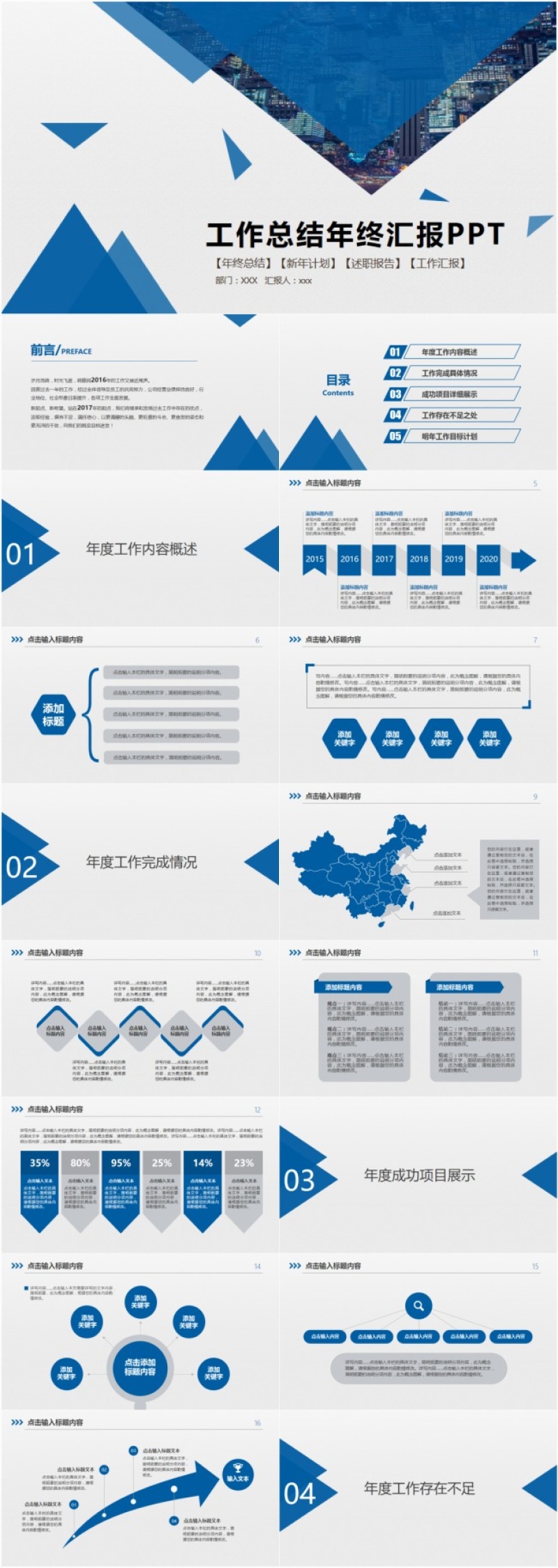 蓝色年终总结PPT模板
