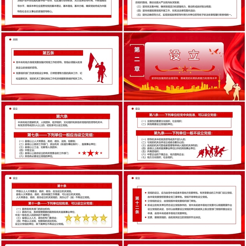 红色简约风中国共产党党组工作条例PPT模板