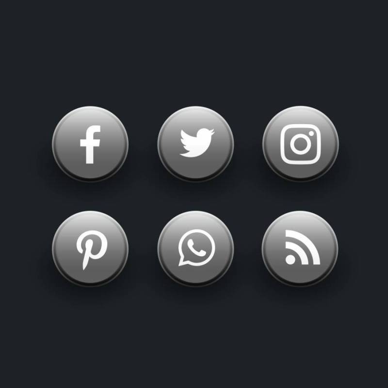 灰色的社交媒体图标包按钮样式