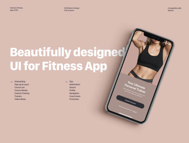 Hermes Fitness移动应用UI套件，Hermes Fitness移动应用UI套件